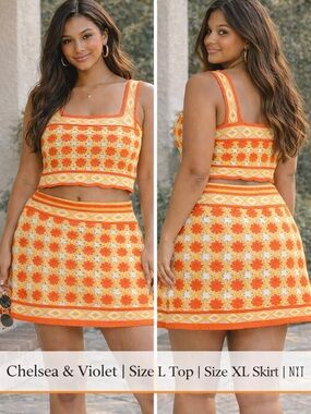 Chelsea & Violet Crochet 2-Piece Set | Size L Top / XL Skirt | NWT| Boho Style